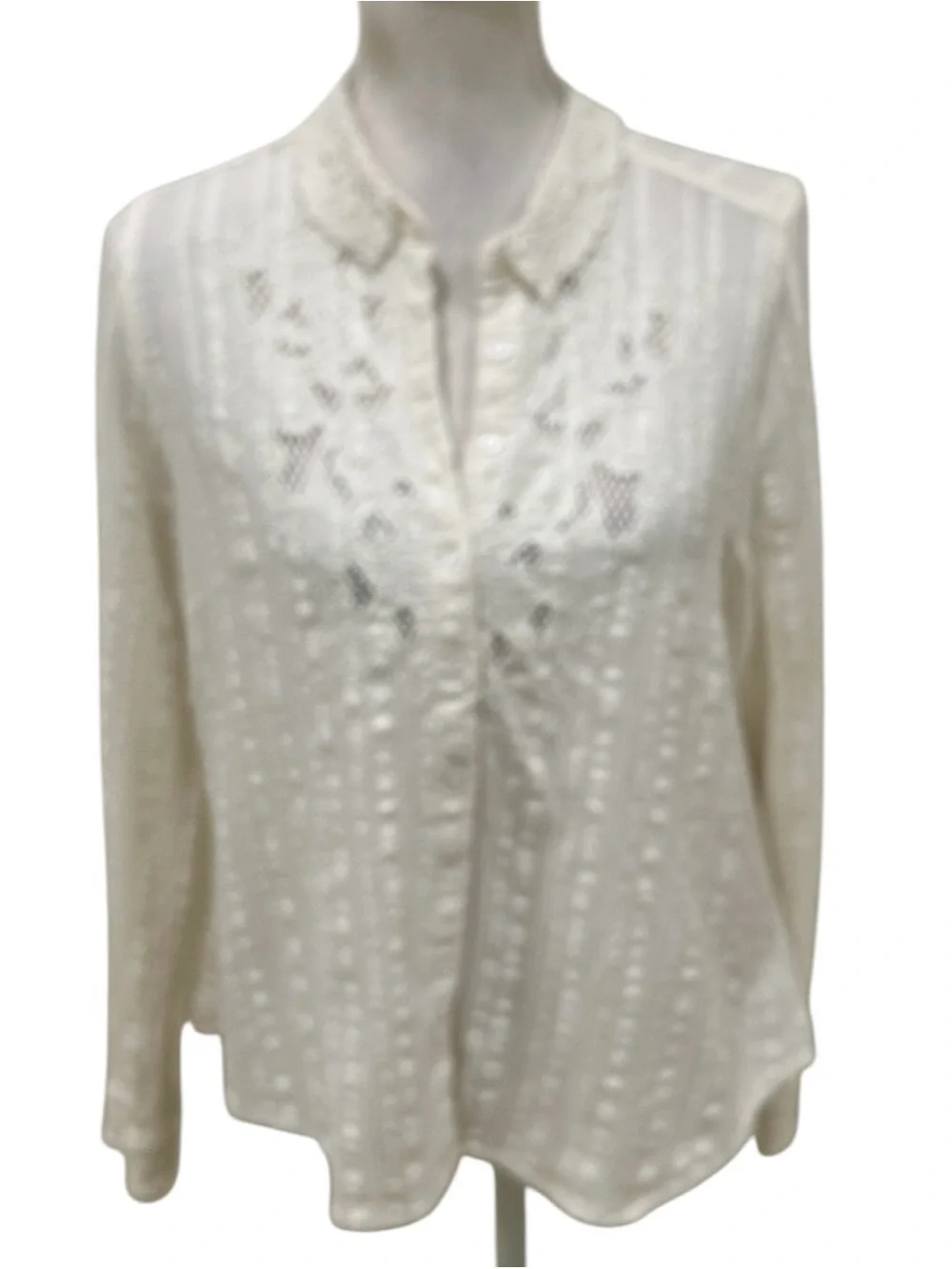Free People Carter dobbie ivory Button-Front embroidered cotton blouse medium
